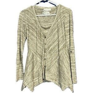 Elliott Lauren Cardigan Sweater Set Tan Pattern Button Up & Tank Sz XS